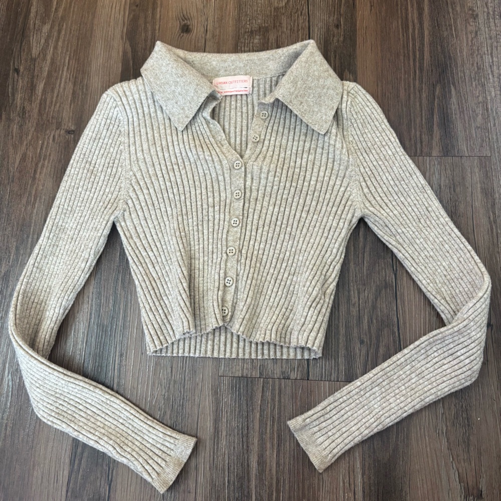 Urban Outfitters Tan Ribbed Cardigan Sweater